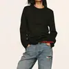 Camiseta Básica Feminina de Manga Longa com Gola Redonda Top Soltinho Estilo Casual Versátil Emagrecedor Roupa para o Trabalho Camada Base de Manga Longa