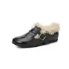 Fivela de Cinto de Blogueira Sapatos Birkenstock de Lã Couro Bovino Confortáveis e Quentes 2025 Aumento Interno Salto Baixo Couro Genuíno Sapatilhas de Pelo para Mulheres