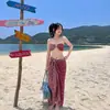 Conjunto de Traje de Baño de Tres Piezas para Mujer, Bikini Retro Geométrico de Playa con Falda Larga, Suministro de Traje de Baño de Dos Piezas