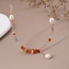 Collar de Perlas y Piedra Natural Gargantilla de Perlas Francesa Suave Moda Retro Simple Elegante Cadena de Suéter de Gama Alta para Mujer