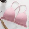 Ropa interior estilo japonés para mujer comercio exterior sujetador de copa triangular francés espalda bonita sujetador con botón delantero tirante cruzado tirante de espalda bonito transfronterizo