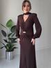 Vestido de Moda para Mujer de Otoño 2025 Nuevo Amazon Transfronterizo Europeo y Americano Cuello en V Manga Larga Entallado en la Cintura