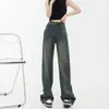 Jeans Retro Estilo Americano para Mujer Nuevo Otoño Versátil Viejos y Adelgazantes Talla Grande Pantalones de Pierna Recta de Moda Micro-pantalones Pierna Ancha