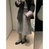 Falda Media de Lana Gris Oscuro para Mujer Primavera Otoño 2026 Nueva Falda de Paraguas Línea A de Longitud Media Falda Burbuja Inflada