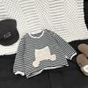 Moletom de Outono para Bebê Menino, Roupas de Bebê Novo Estilo Coreano, Tops Elegantes de Manga Longa com Listras, Roupas Bonitas para Crianças de Um Ano