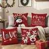 Funda de almohada impresa con diseño de Papá Noel y muñeco de nieve de Navidad transfronteriza Funda de cojín con estampado de dibujos animados para sofá de sala de estar Funda de almohada