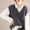 Moda Feminina Nova Primavera Gola V Solto Casual Tricô Torcido Colete Lã Pura Elegante Cor Sólida Cardigã de Tricô