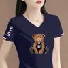 Artículo de marca con excedente de comercio exterior transfronterizo con etiquetas retiradas, camiseta de mujer con cuello en V, manga corta, corte holgado, hombro normal, top de manga corta
