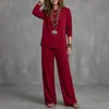 Coleção Outono/Inverno 2026 Transfronteiriça: Conjunto casual de duas peças para mulheres, com top de manga comprida e calça pantalona, estilo europeu e americano, cor sólida.