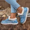 Zapatos Planos de Algodón de Invierno Transfronterizos para Mujer, Forrados de Felpa, Engrosados, Cálidos, Talla Grande, Bloques de Color, Zapatos de Algodón Casuales sin Cordones Venta al por Mayor