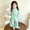 Nuevo conjunto de sudadera con estampado de gato y lazo para niña de comercio exterior, pantalones casuales de pierna recta holgados, conjunto casual de dos piezas para primavera y otoño