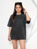 Camiseta de algodão puro de peso pesado estilo americano, manga curta para mulheres, novo modelo de verão, efeito de lavagem batik vintage, corte solto, afina a silhueta, rosa