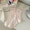 Meias femininas em relevo gatinho fofo meias de cano médio desenho animado japonês ins pequeno pingente renda cor sólida meias folgadas