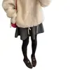 Falda de punto de lana gris oscuro para mujer, otoño/invierno, talla petite, estilo coreano, de cintura alta, chic, línea A, falda corta