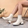 Botas Curtas Estilo Martin para Mulheres com Bico Quadrado e Salto Grosso para Comércio Exterior 2025 Outono Tamanho Grande Zíper Traseiro Salto Grosso Elástico Wish