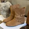 Botas femininas de tornozelo estilo novo 2026, que aumentam a altura, dobráveis, emagrecedoras, versáteis para outono e inverno, botas de cano médio, look de outono emagrecedor