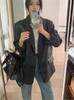 Foto Real de Conjunto Casual Elegante e Descolado em Couro PU, Jaqueta de Couro Estilo Boyfriend Solta para Mulheres no Outono