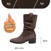 Botas apiladas vintage color caqui, botas de montar vaqueras para mujer, nuevo estilo otoño e invierno 2026, tacón grueso, superficie suave, botas tipo Martin con forro de felpa