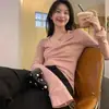 Suéter de punto con cuello polo y manga larga para mujer, nueva colección otoño/invierno 2026, corte ajustado, lana sintética, con cuello de solapa, perfecto como capa interior