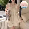 Pijama Nuevo de Verano 2026 para Mujer con Copas, Tirantes de Algodón Tejido Nube, Conjunto Dulce de Ropa para el Hogar Estilo Princesa