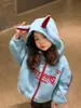 Jaqueta Suéter de Lã para Meninas Outono e Inverno 2025 Cardigã para Bebê Chapéu de Diabinho Hoodie Casual Americano Top Tendência