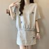 Comercio exterior foto real conjunto de verano traje casual bordado mujer talla grande suelto camiseta de manga corta falda