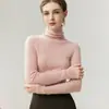 Suéter de punto de una sola pieza sin costuras de cuello alto 100% cachemira para otoño e invierno para mujer, tejido de punto ajustado acanalado
