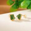 One Deer Silver S925 Sterling Silver Banhado a Ouro Hetian Jade Jasper Retro Novo Estilo Chinês Brincos de Folha de Bambu Estilo Nacional Brincos de Prata