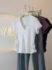 Camiseta Feminina Plus Size Estilo Coreano Gola V Manga Curta, Nova Tendência Verão 2026, Blusa Feminina Fashion para Mulheres um Pouco Cheinhas