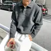 Suéter estilo japonês, com caimento relaxado e gola polo, segunda pele masculina retrô americana, espessado para aquecimento extra, suéter de malha de alta qualidade para o outono