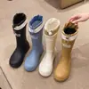 Sapatos de água moda estilo coreano transfronteiriços cano médio boca de cordão galochas femininas quatro estações calçados externos de trabalho impermeáveis antiderrapantes galochas Martin