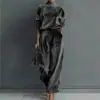 Comercio Exterior Europeo y Americano Ropa de Mujer Moda Otoño e Invierno Traje Deportivo Casual Terciopelo Manga Larga Color Sólido Cuello Alto Pantalones de Pierna Ancha