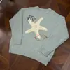 Suéter Redondo Bordado com Estrela do Mar Estilo Preguiçoso Coreano para Homens e Mulheres, Pulôver Casual e Versátil Sem Capuz para Outono e Inverno