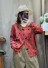 Chegada Nova Outono 2026 Estilo Coreano Solto Casual Gola Redonda Botão Único Padrão de Coração Cardigan de Tricô para Mulheres Suéter de Algodão MHT