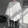 Cardigan Robe Jacquard de Cetim Estilo Chinês Masculino Manga Três Quartos Hanfu Tamanho Plus Roupão Zen Chinês Jaqueta Kimono de Seda de Gelo