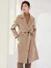 Abrigo Largo de Lana para Mujer 2026 Nuevo Otoño e Invierno Abrigo Largo de Lana de Color Sólido con Cinturón y Cuello de Solapa