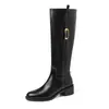 Botas de cavaleiro de cano curto afuniladas, totalmente em couro, 2026, salto médio grosso, fivela, bico redondo, couro genuíno, botas altas femininas