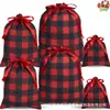 Nueva Bolsa Decorativa de Algodón a Cuadros Buffalo Roja y Negra con Cordón Bolsa de Cordón a Cuadros para Fiesta Navideña Regalo