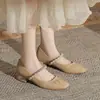 Zapatos Mary Jane de Tacón Grueso Jin Gang CG3019 para Mujer 2024 Nuevos Zapatos de Cuero para Primavera y Otoño Zapatos de Tacón Bajo Zapatos Bajos de Boca Única para Mujer