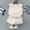 Conjunto de Colete de Verão Infantil para Meninos, Roupa de Verão Moderna sem Mangas para Crianças Maiores, Moda Infantil Elegante de Caimento Solto