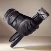 Guantes de cuero para hombre de otoño e invierno, de PU, con pantalla táctil, impermeables, resistentes al viento, cálidos, con forro polar para adultos, para conducir al aire libre.