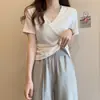 Camiseta Elegante y Única de Manga Corta con Escote en V Cruzado para Mujer, Nueva Moda de Verano, Top Corto Versátil Ajustado de Cintura Alta Adelgazante