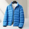 Chaqueta de plumón para hombre, cuello alto, estilo con cremallera, relleno 90% plumón, nuevo estándar nacional, construcción sin costuras, abrigo de plumón casual acanalado