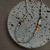 Colar Garg Estilo Nacional Vintage Design Original Olho de Tigre Avançado Simples Estilo Frio Corrente de Lã com Contas de Pedrinhas