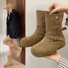 Botines estilo Martin de dos piezas con aumento interno de altura, hebilla retro, botines cortos casuales para mujer, nuevo estilo de gamuza, suela suave, adelgazantes, versátiles para 2026