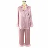 Pijama de Seda Helada para Mujer para Otoño e Invierno, Nuevo Conjunto de Cardigan de Manga Larga con Cuello de Solapa de Lunares, Estilo Coreano Talla Grande Casual para el Hogar