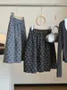 Moderna Falda Midi de Lana Mezclada de Lunares de Cintura Alta para Mujer Otoño Nuevo Estilo Coreano Retro Falda de Campana Línea A Falda Midi Esponjosa