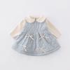 Conjunto de Vestido Outono e Inverno para Meninas, Conjunto de Duas Peças Princesa Doce e Fofo com Laço para Bebês e Crianças, Conjunto de Outono Estilo Coreano