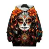 Moda de Halloween Sudadera para Mujer Otoño Manga Larga Casual Ropa para Niñas Patrón de Calavera Zombie de Terror Parte Superior