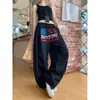 Pantalones Deportivos de Pierna Ancha Adelgazantes Otoño Temprano Moda Retro Americana Estampado de Letras Pantalones Casuales Unisex Sueltos de Cintura Alta